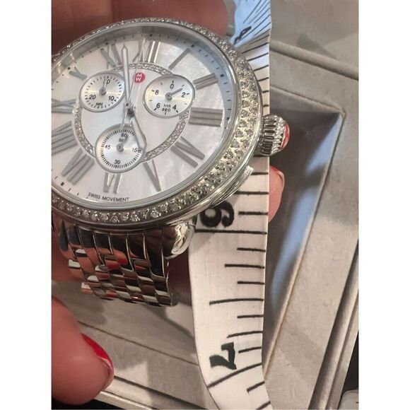 Michele Women's Silver Serein Renley Diamond Dial Chronograph Watch - Picture 2 of 7
